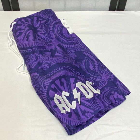 AC DC Tie Front Pockets Swim Trunk Board Shorts 18” Purple Abstract NWT - Picture 8 of 12
